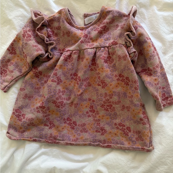 Zara Pink and Orange Floral Ruffle Sleeve Dress - Picture 1 of 1